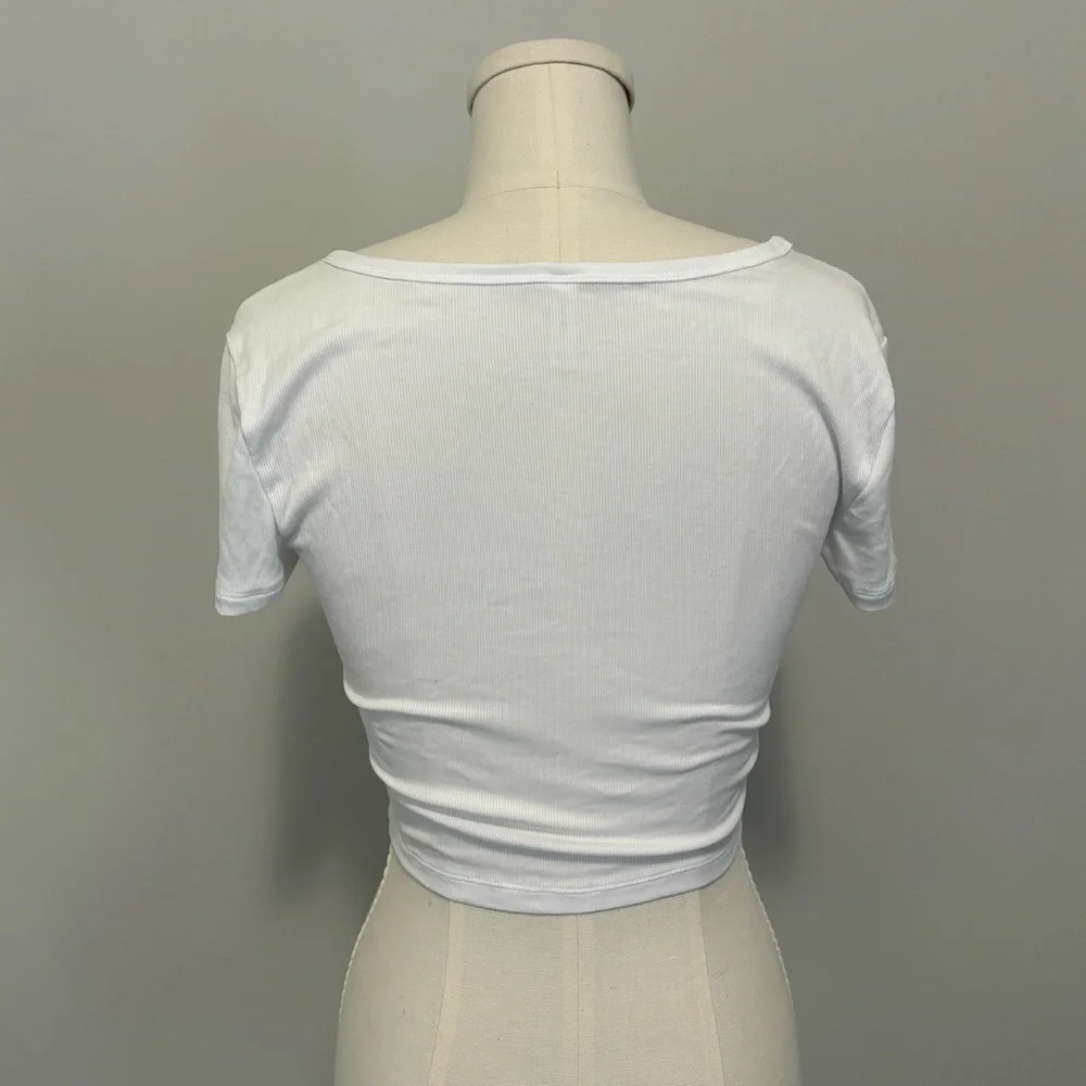 Aritzia Sunday Best Holly Top Button Front Cropped Rib T-Shirt White Crop Top S - Picture 10 of 14